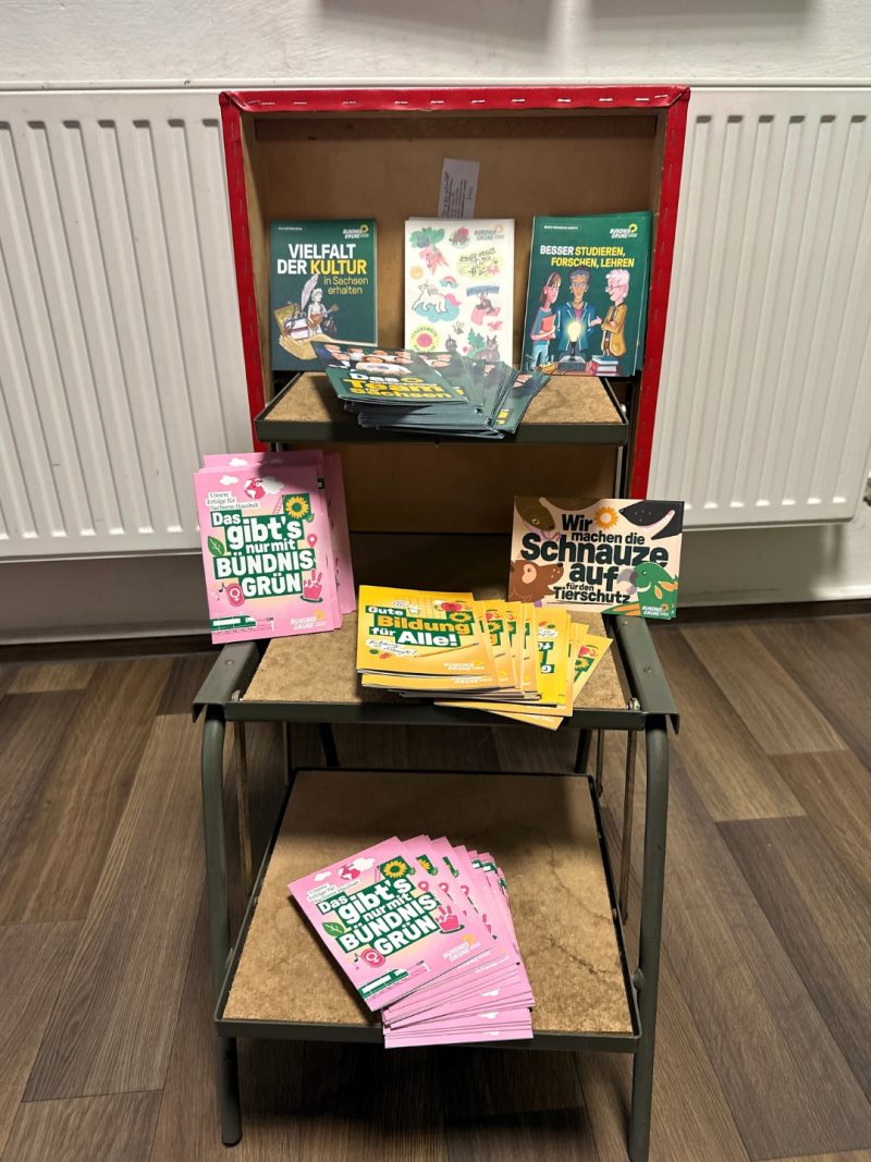 Material der GRÜNEN Landtagsfraktion auf einem alten Treppchen