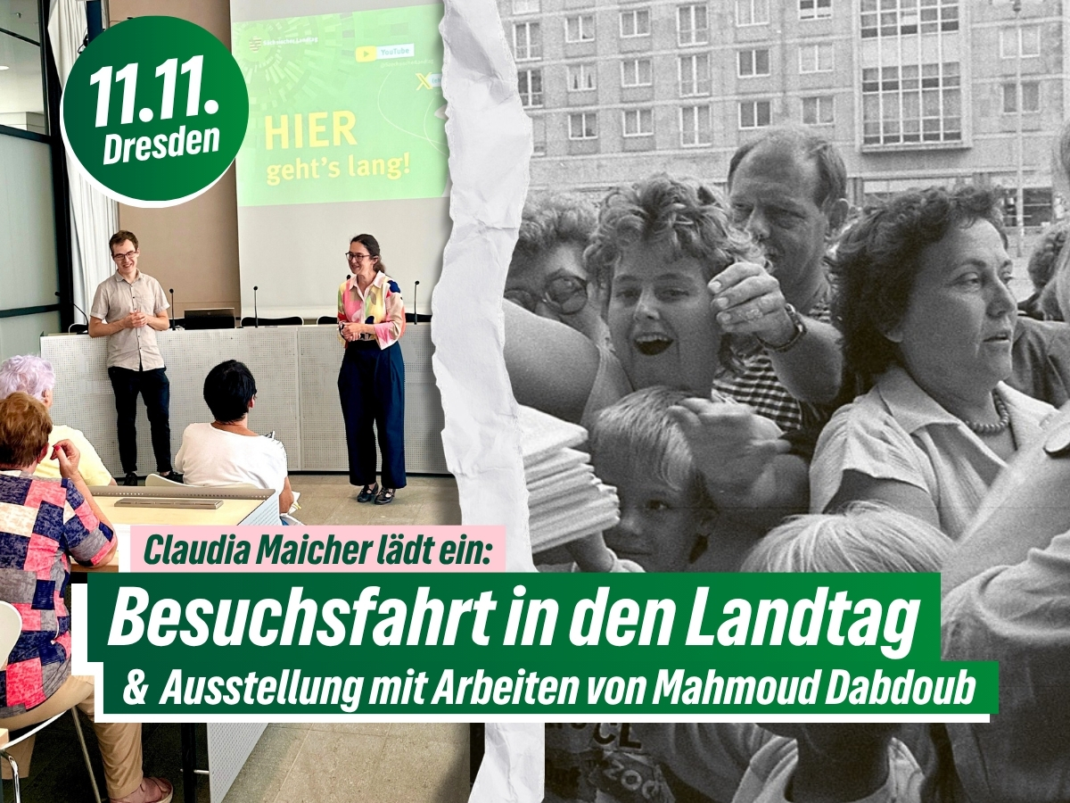 Claudia Maicher mit jungem Mann vom Besucherdienst, Fotografie von Mahmoud Dabdoub